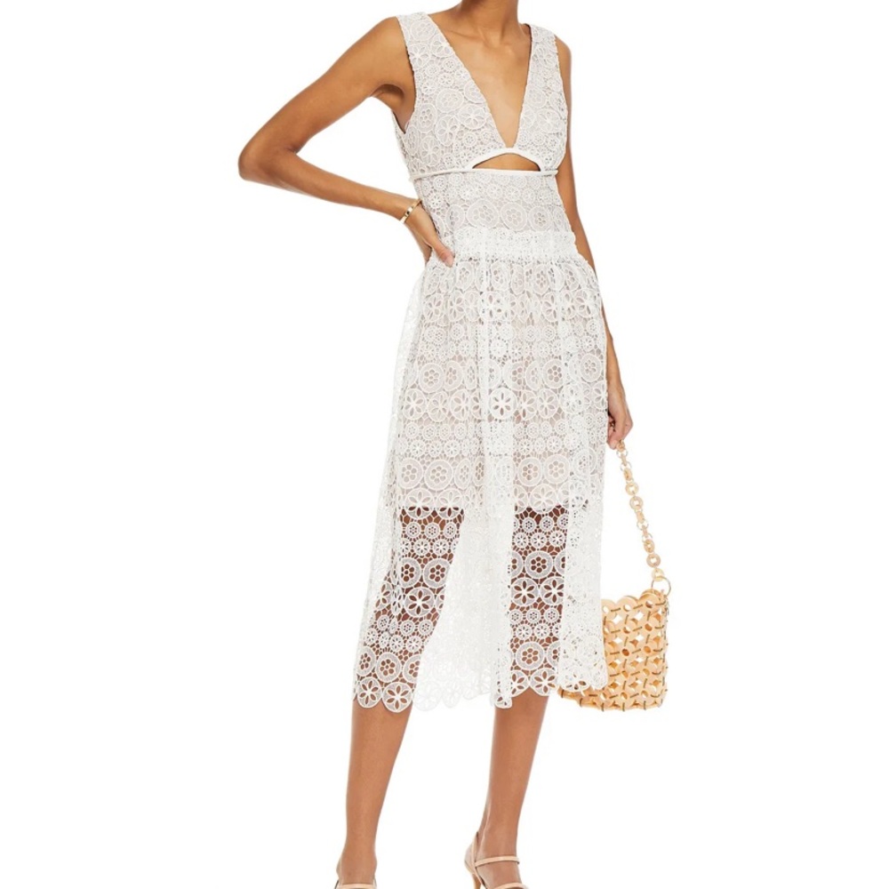 Self-Portrait White Lace Cutout Guipure Dress